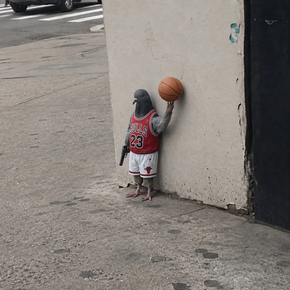 The pigeon leaning against the wall — number 23.